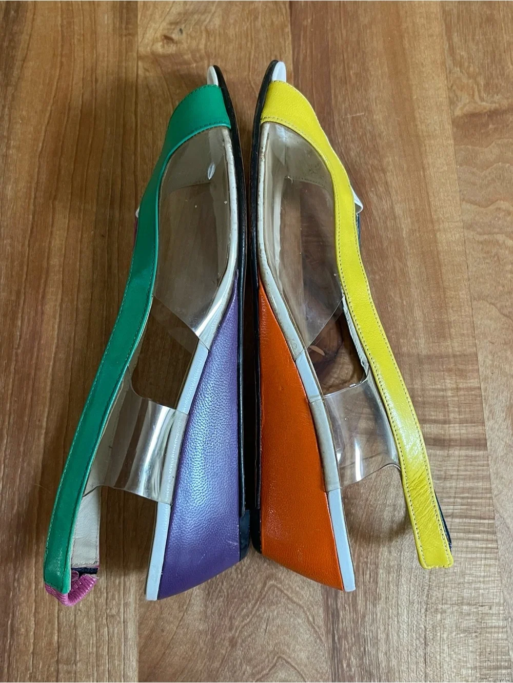 Vintage Bob Baker Slingback Low Wedge Sandals Clear Color Block Leather Size 7